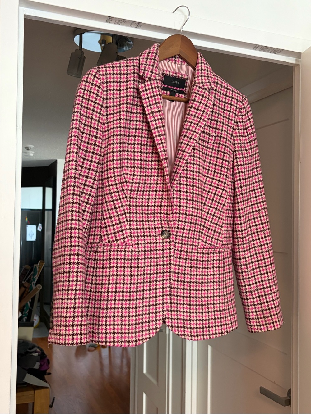 J. Crew Pink and Black Houndstooth Blazer
